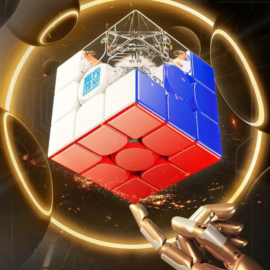 Third-order magnetic Rubik's Cube on a surface, showing a 5.5cm plastic puzzle with colourful squares