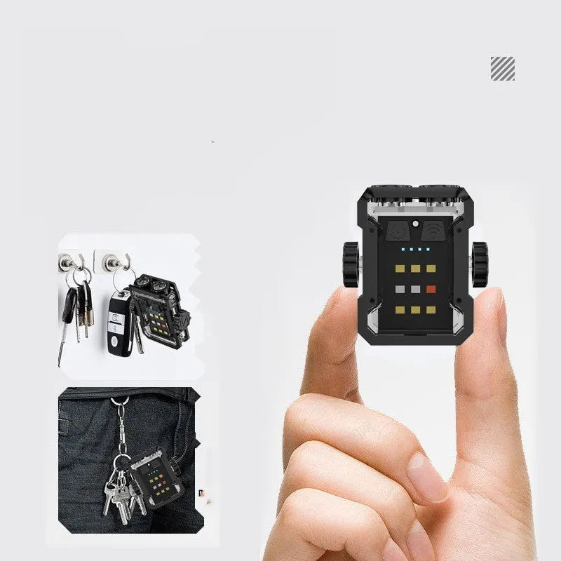 Black aluminium alloy mini keychain flashlight with fingertip gyro control and Type-C charging port