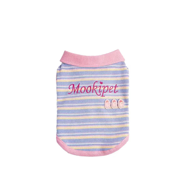 Pink purple lightweight mesh autumn vest for small dog or cat showing size range options