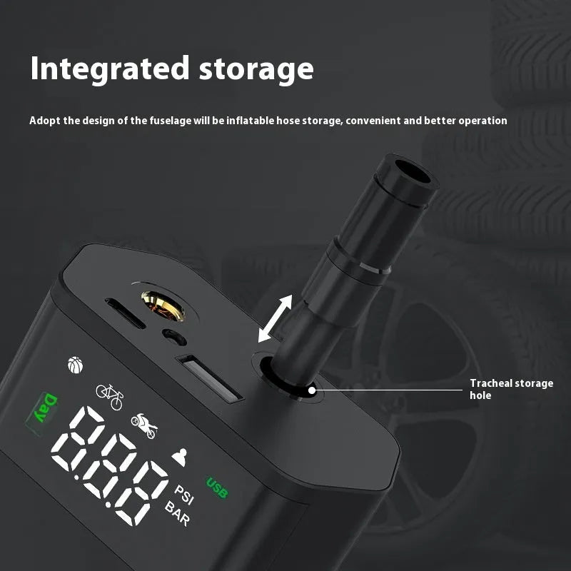 Car portable wireless intelligent digital display tire inflator pump with LED light and warning light