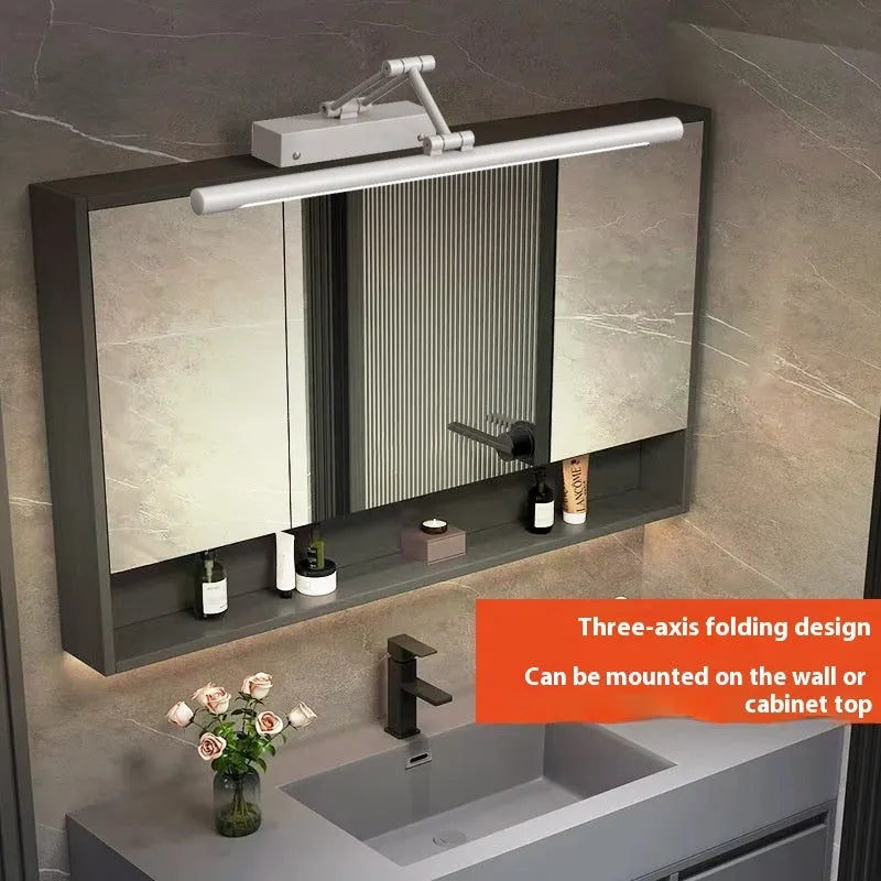 Modern sand black LED strip lamp mounted above a bathroom mirror