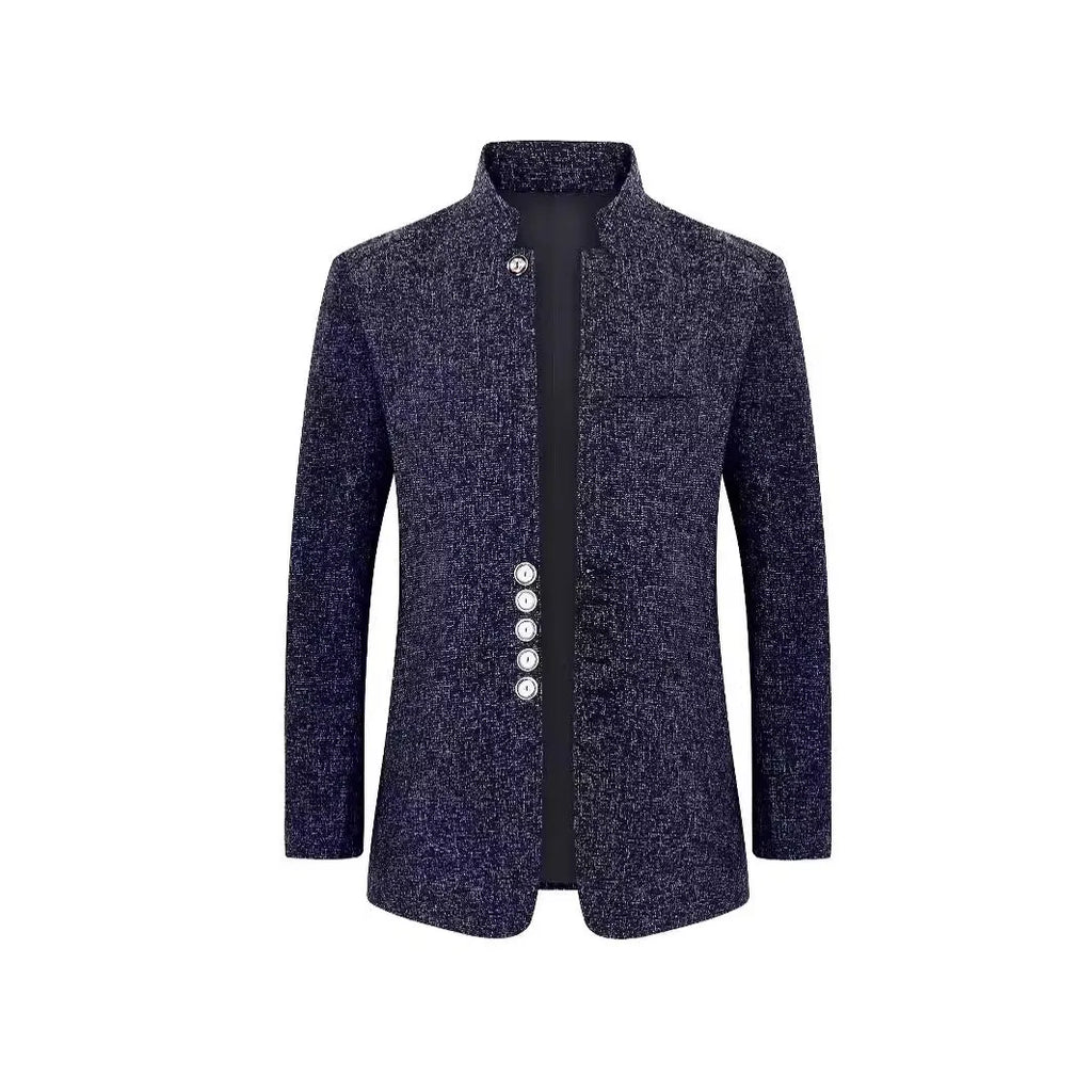 Men's solid colour cotton suit jacket loose fit blazer in black, gray, and navy blue