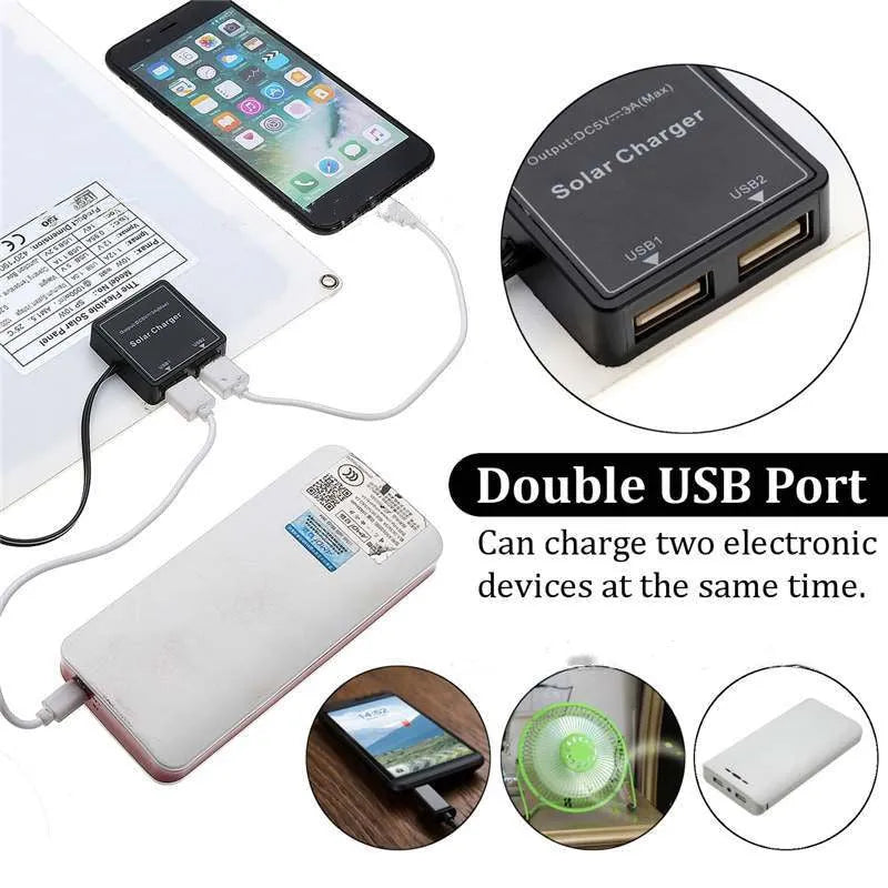 Polycrystalline silicon solar panel with dual USB charging ports for outdoor device power