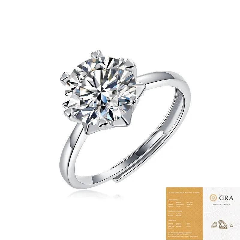 925 sterling silver moissanite snowflake asterism ring with geometric round cut for women