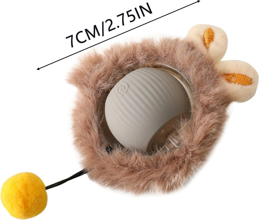 Automatic rotating pet ball toy in grey, green, or red with attached string for interactive cat and dog play
