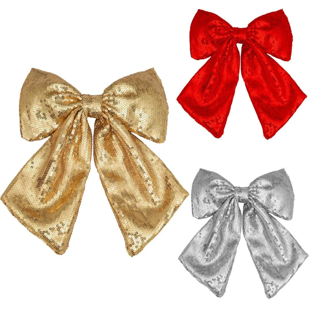 New Christmas pearlescent decorative pendant with sequined bow, gold colour, polyester material, 25x30cm size