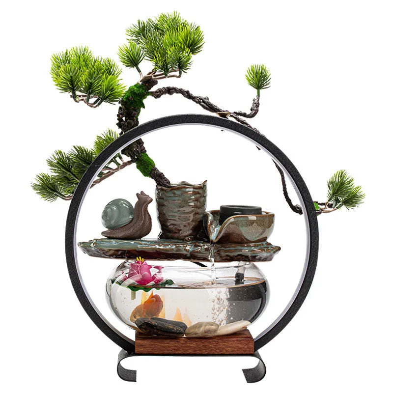 Ceramic water fountain lamp decoration New Chinese Style stone mill design for fish tank or desk