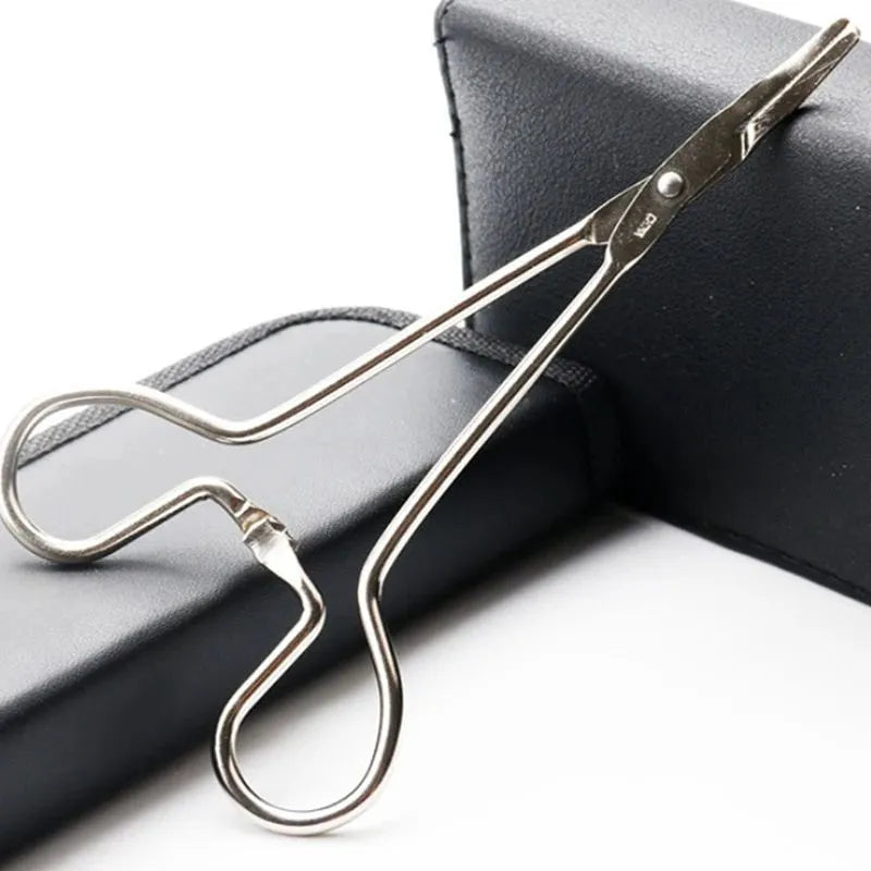 Silver stainless steel pet ear cleaning tweezers with an ergonomic anti-slip handle.