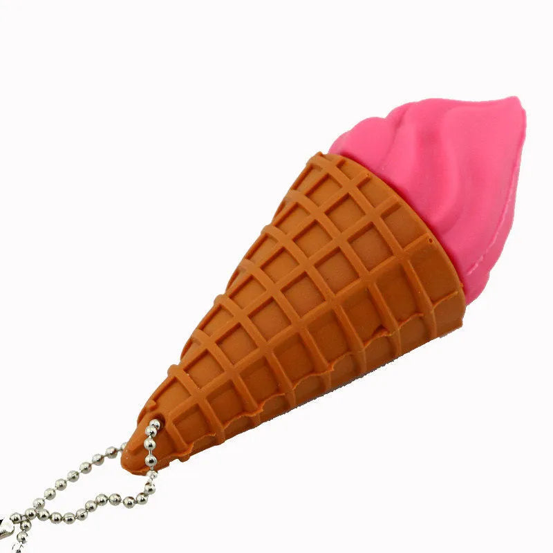 Pink mini ice cream shaped USB flash drive on a white background.