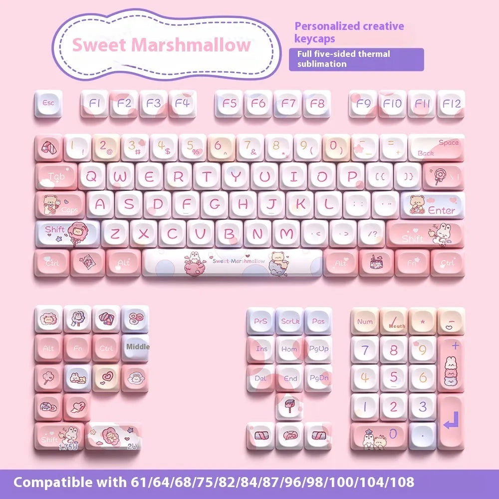 Sweet Cotton Candy custom pastel mechanical keyboard keycap set showing full 112-key layout