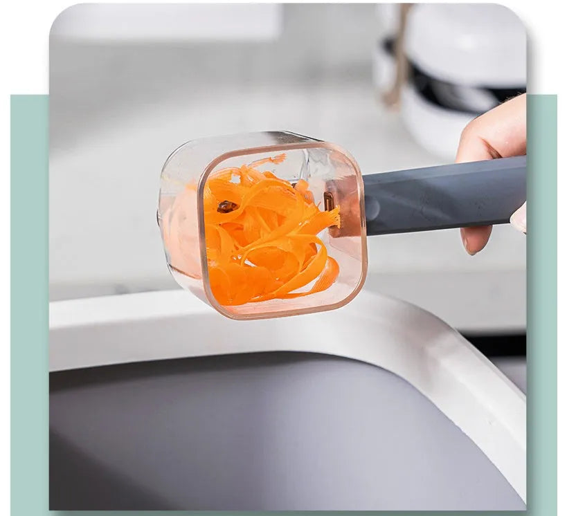 A stainless steel single-head kitchen peeler with a coloured PP plastic handle.