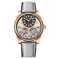 Automatic mechanical double tourbillon men's watch silver case black dial grey leather strap