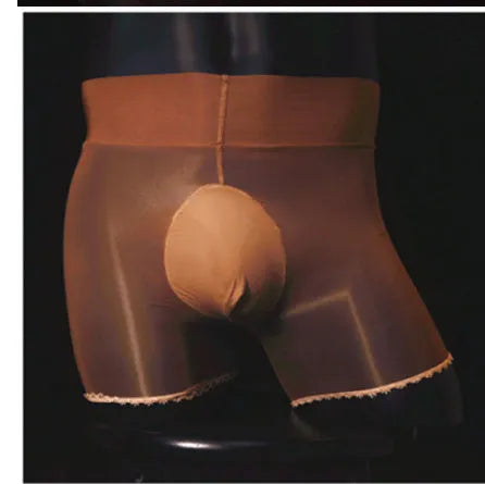 Men's shiny transparent nylon underwear stockings in multiple colours with mid waist design