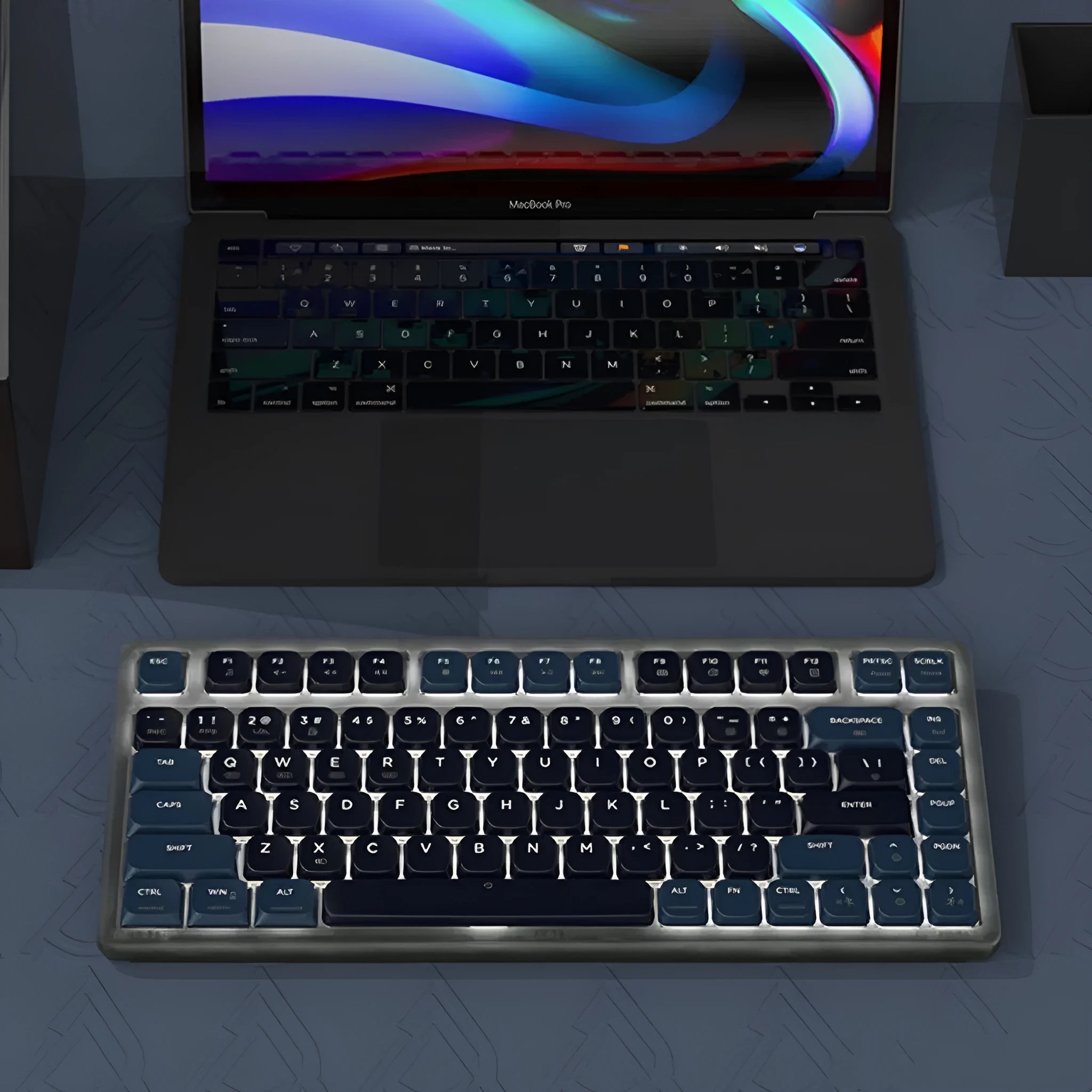 Ajazz AK832PRO green mechanical keyboard with colour screen and 81 PBT keycaps.