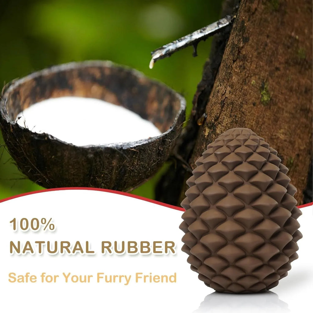 Yellow pine cone shaped heavy duty dog chew toy with treat dispenser for large breeds
