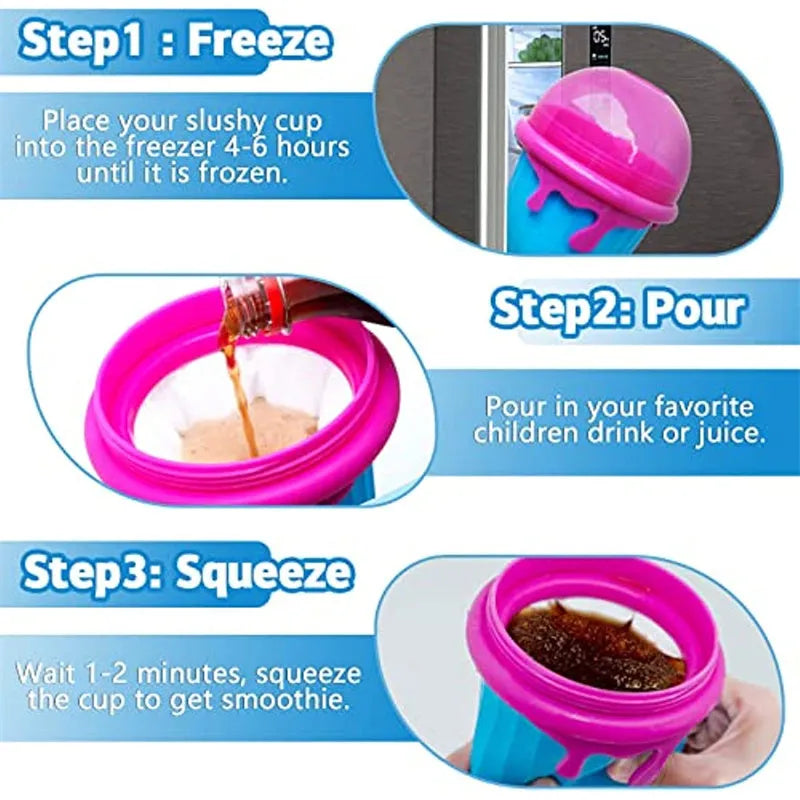 Blue 500ml slushy maker cup for quick-frozen smoothies and homemade juice