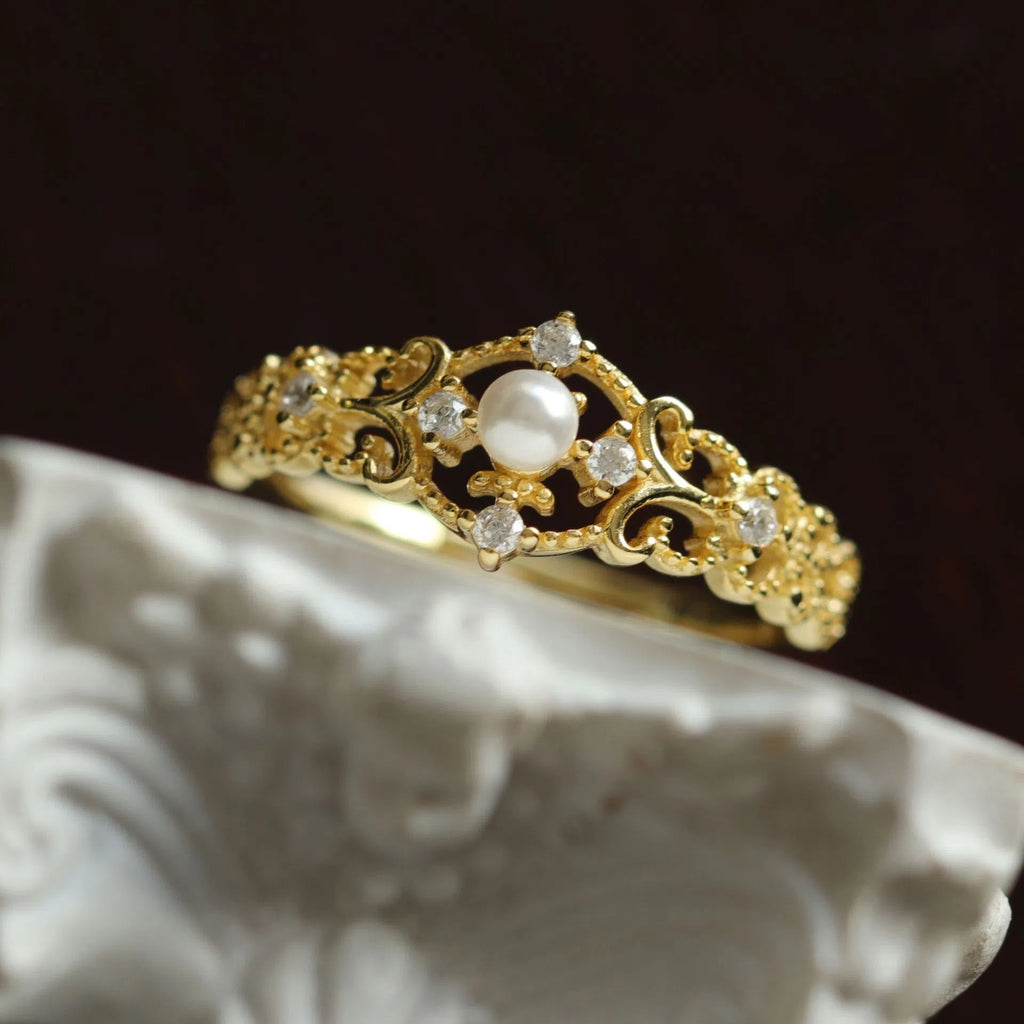 Women's gold-plated antique hollow geometric ring with adjustable opening in colour JZ-36 on a silver base