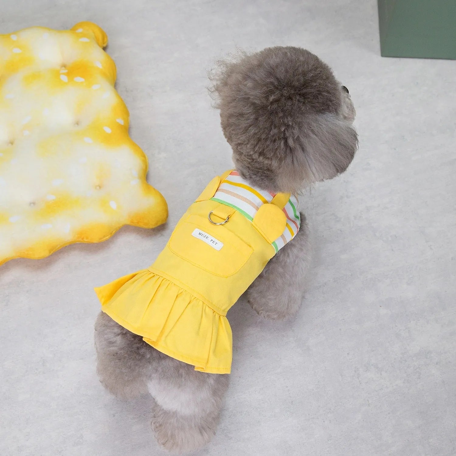 Orange and yellow striped patchwork cotton dog skirt for pets in casual style