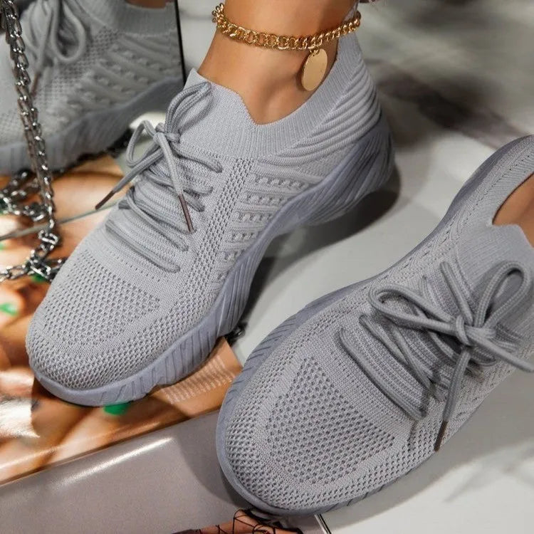 Women's thick sole sports sneakers in black, white, red, blue, grey, khaki, pink or light blue colours