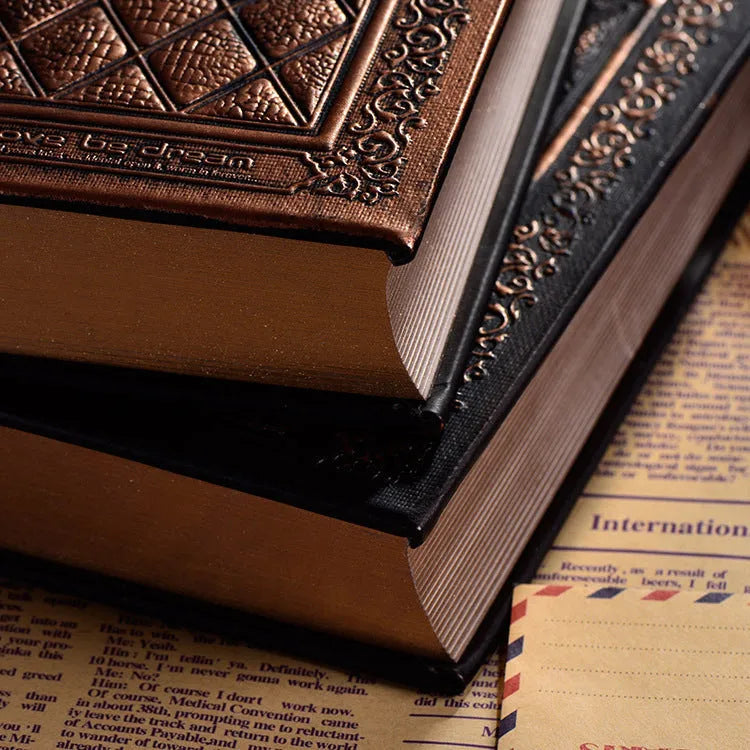 Embossed faux leather notepad with three-dimensional texture and thick pages in bronze colour