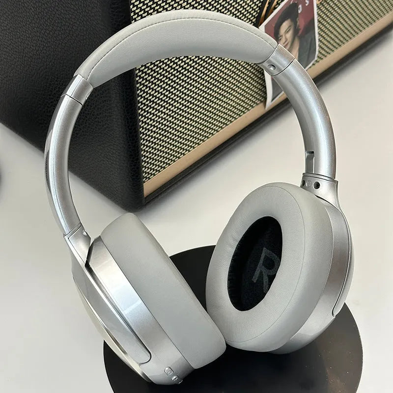 Retro style wireless Bluetooth headset in vintage brown colour with head-mounted design