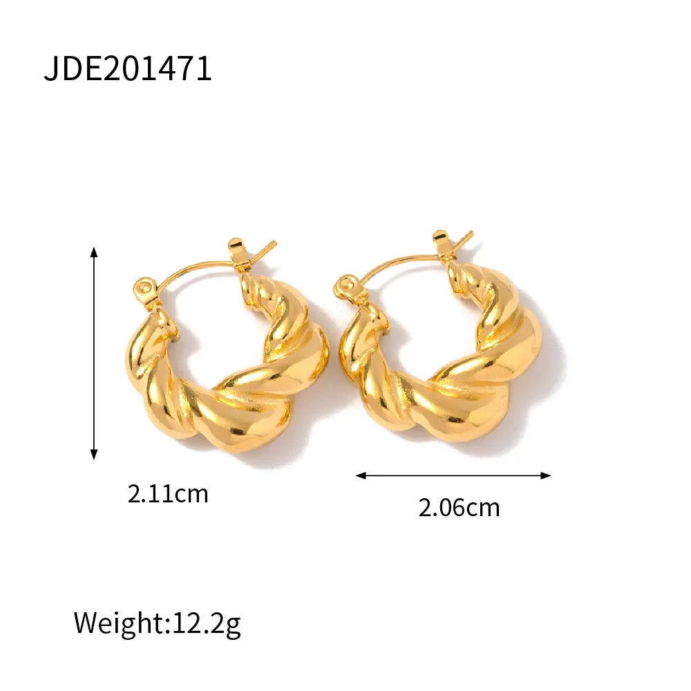 18K gold titanium steel clip-on earrings, geometric ellipse shape, light luxury design, stainless steel with electroplated finish