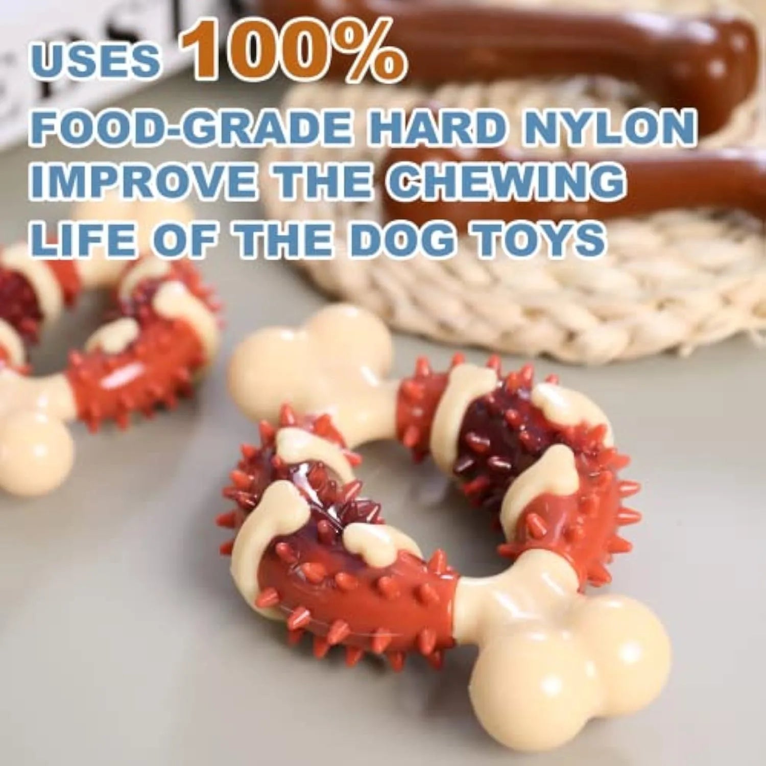 Natural rubber bone-shaped dog dental chew toy for teeth grinding and anxiety relief
