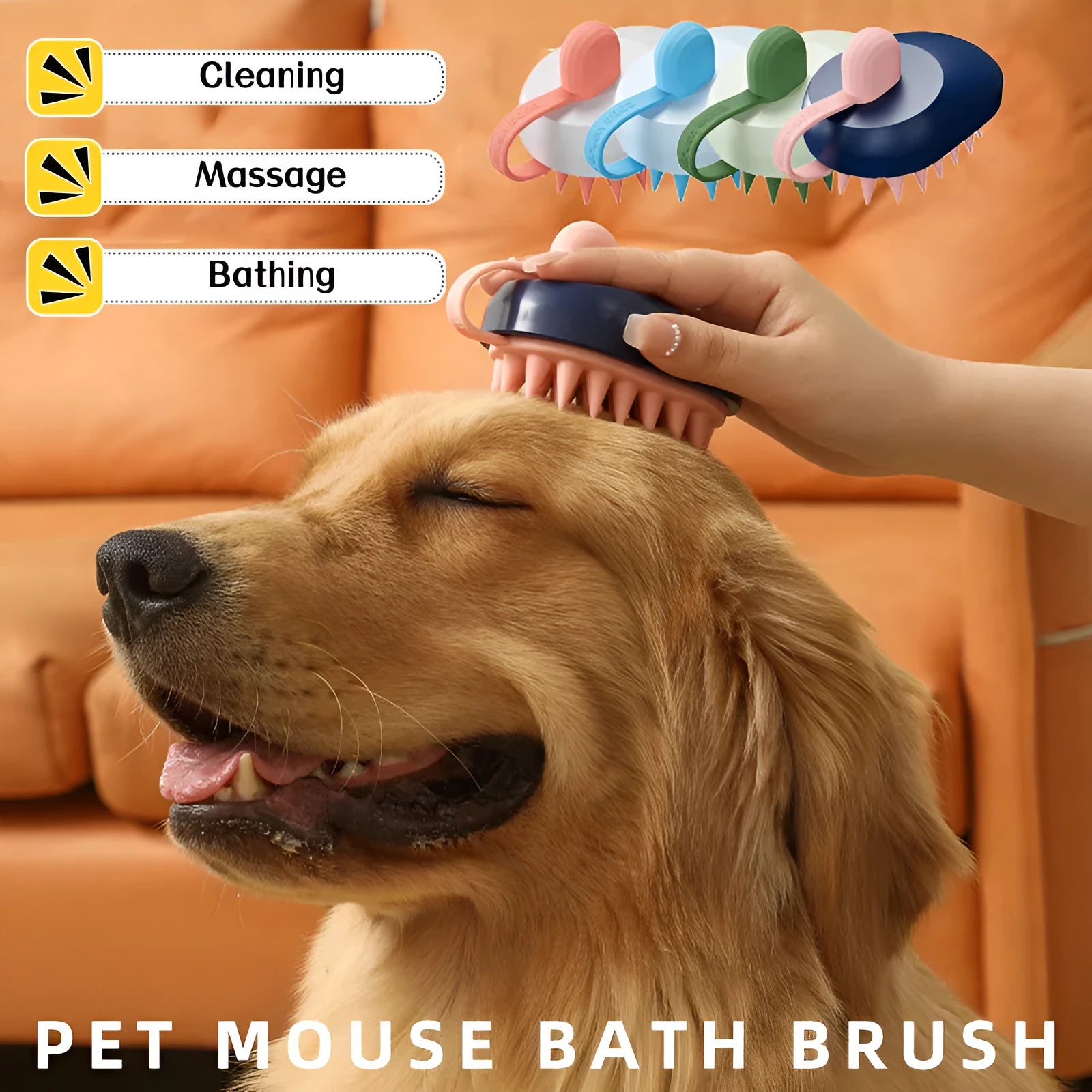 Handheld silicone pet hair removal comb and massage brush for dog bathing in blue colour