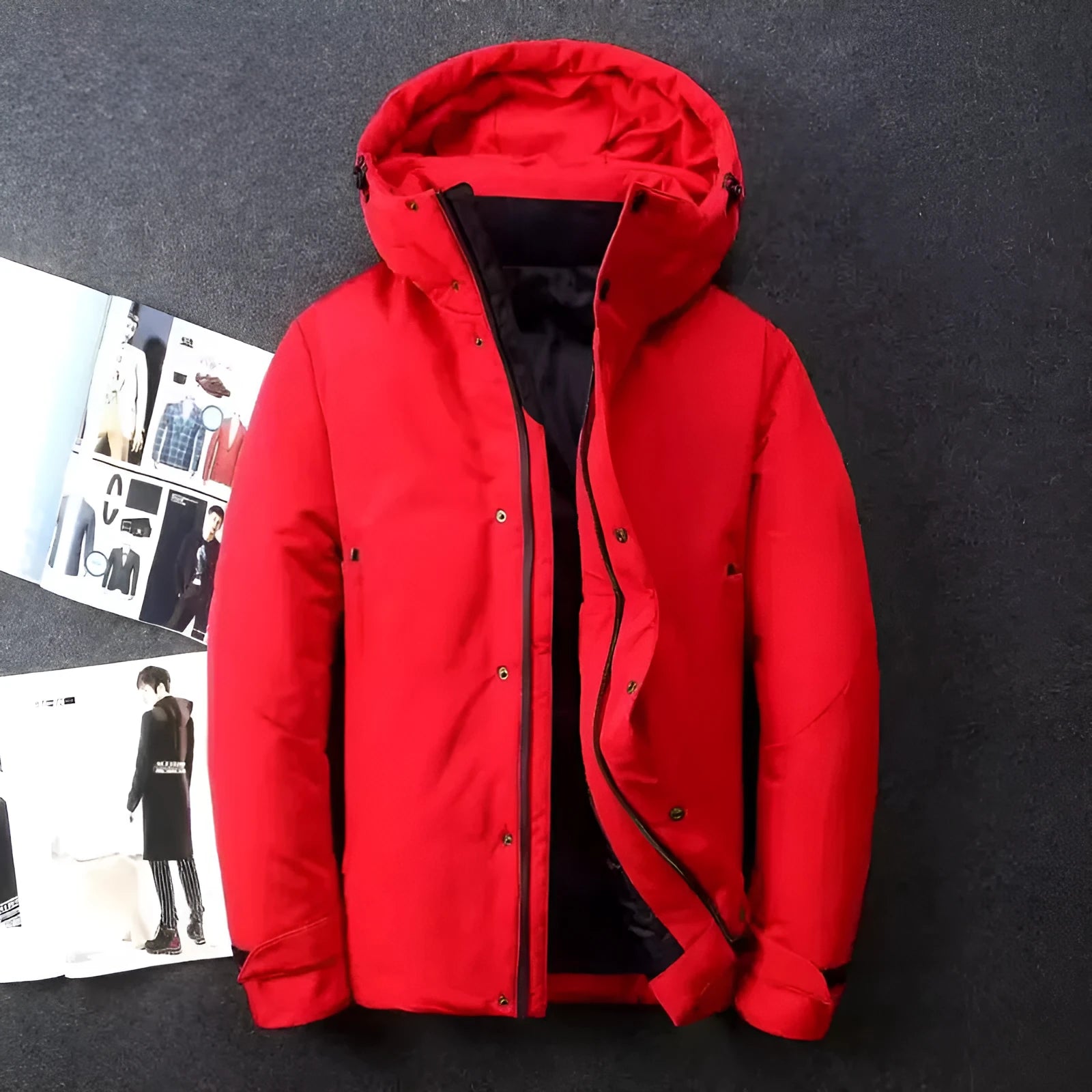 Men's thickened outdoor workwear jacket parka in solid colour with cuffed sleeves and wrinkle-free finish