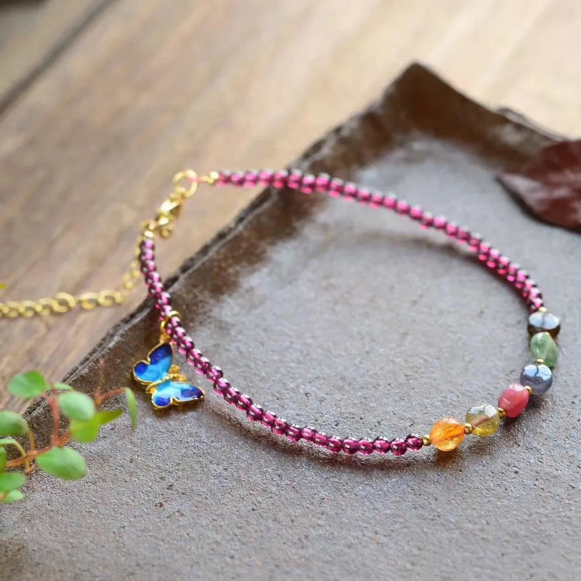 Purple natural garnet women's ankle chain with geometric ethnic design jewellery
