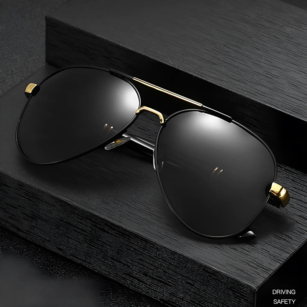 Men's polarized UV400 sunglasses with metal full frame and TAC lenses in black, gold, or silver options