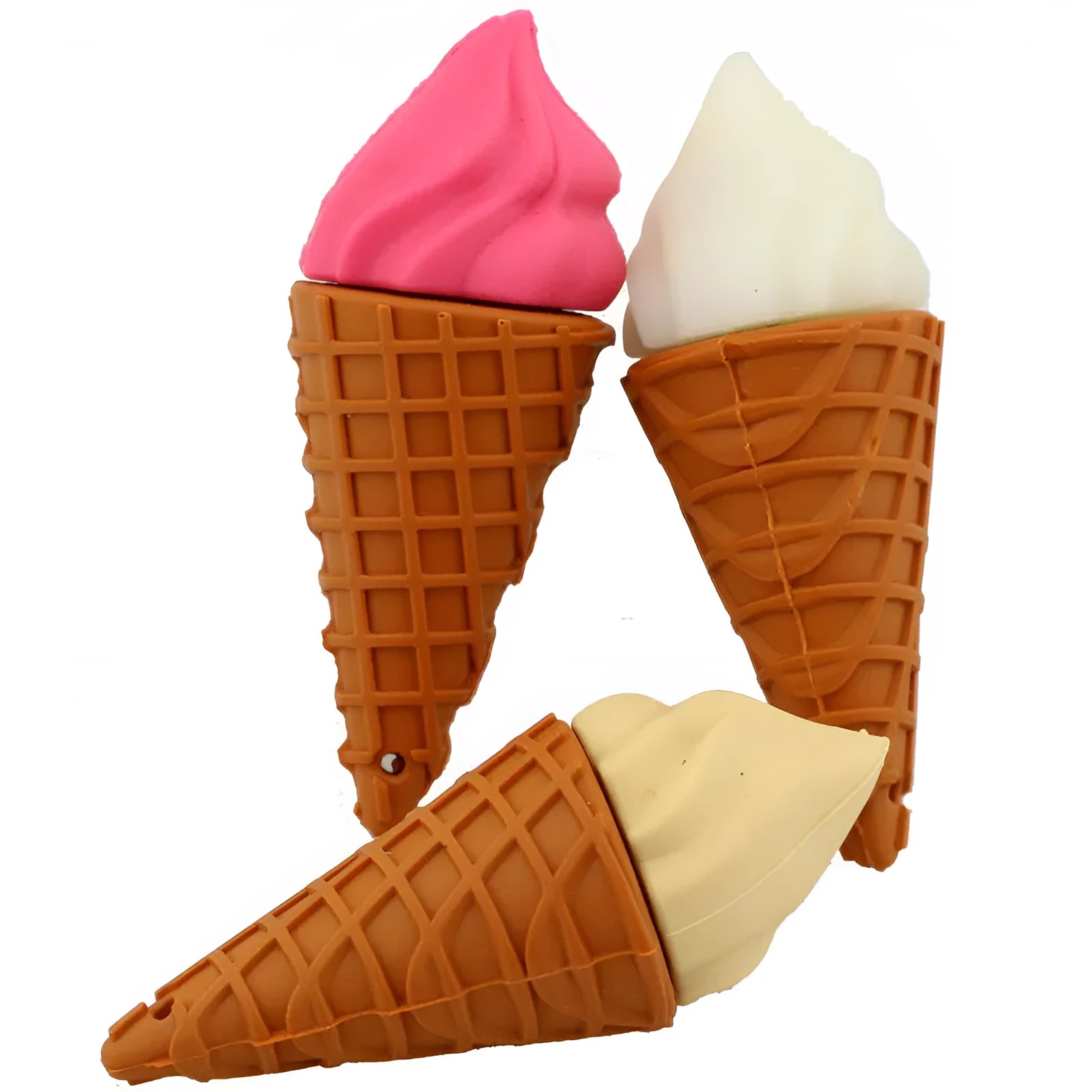 Pink mini ice cream shaped USB flash drive on a white background.