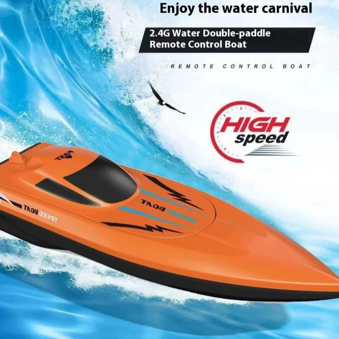 Simulation electric remote-control ship toy double paddle high-speed boat in orange colour on water