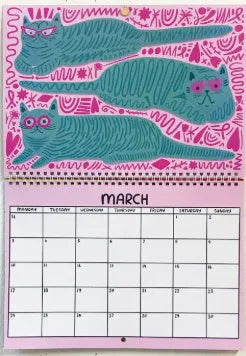 Cat calendar wall planner in A3 size with monthly tabs and 2024 date options