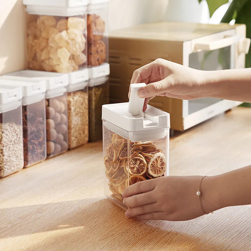 Transparent white plastic storage container for grains with 400ml capacity and Japanese design