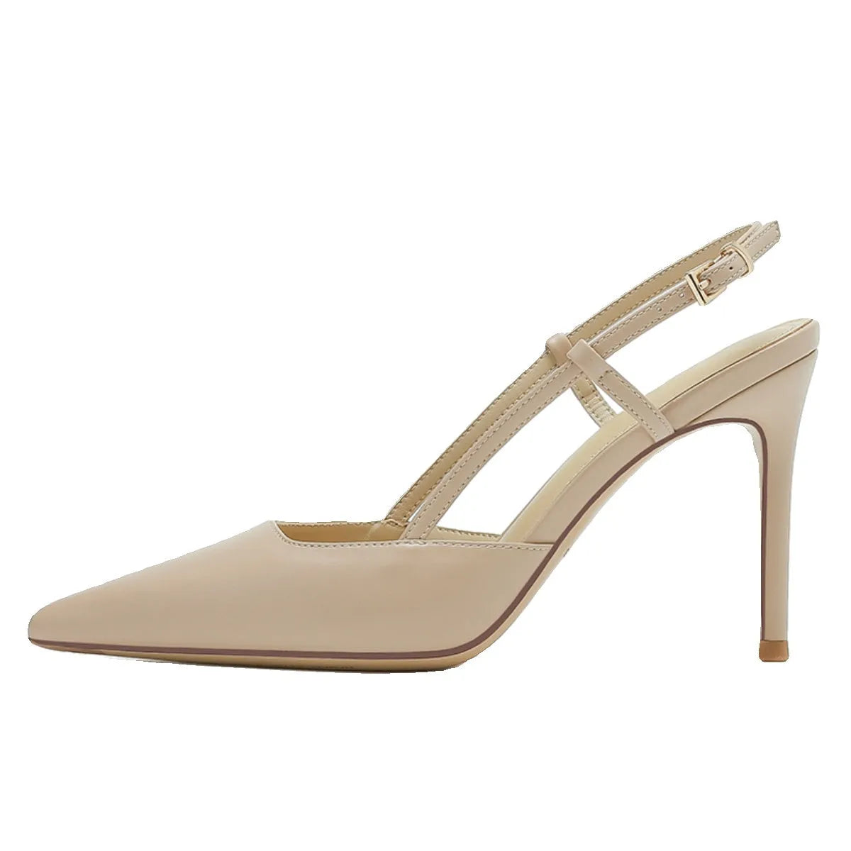 Apricot women's high-heeled sandals with buckle toe closure and thin belt design