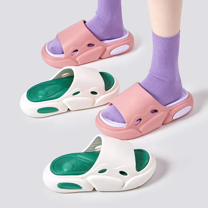 Women's two-colour thick-soled EVA slippers with leather lining in three colour options