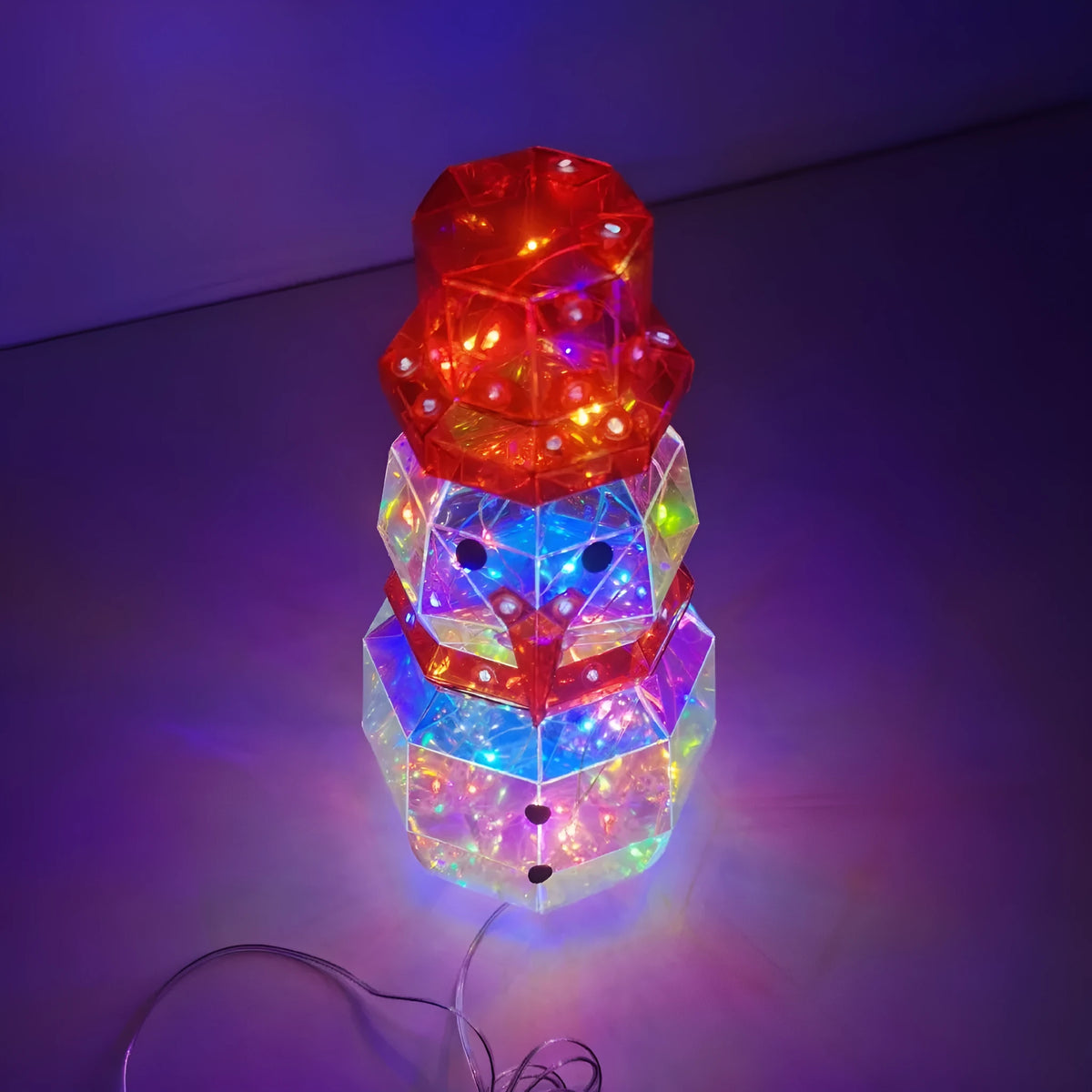 Handmade luminous snowman, PET plus magic colour film, 11.7 x 11.7 x 25cm, colourful festive gift