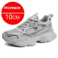 Men's white mesh height increasing casual shoes with front lace-up and rubber EVA PU sole.