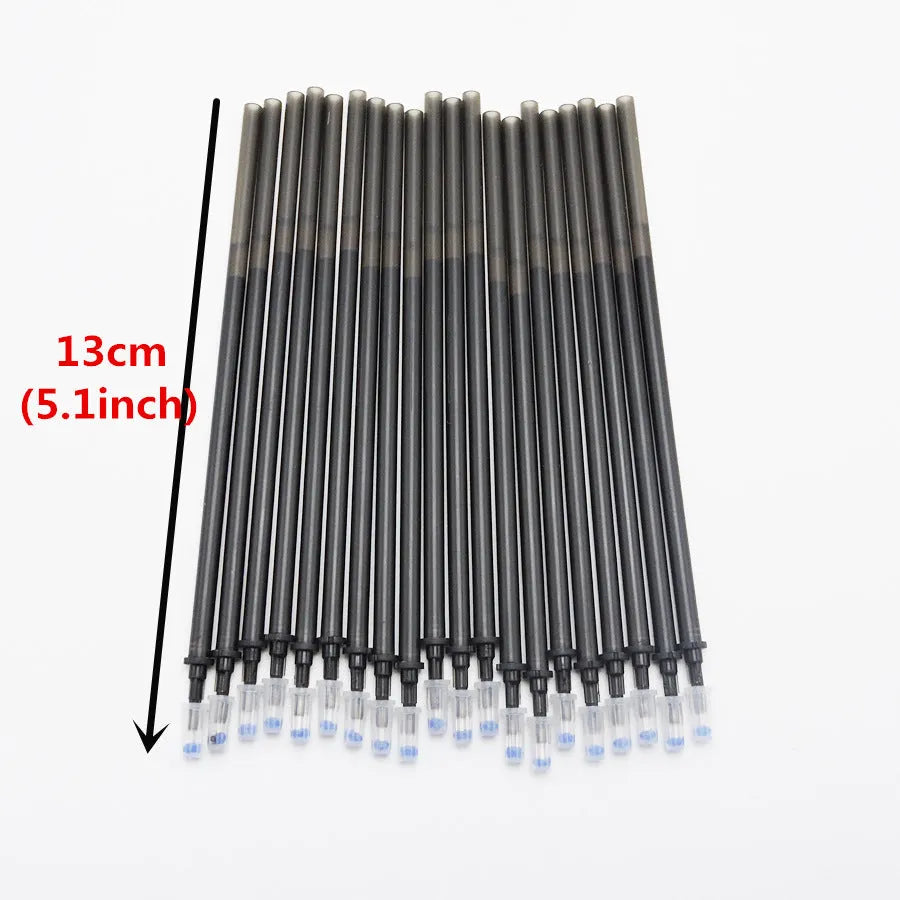 Hot erasable pen set with 0.5mm tip in black blue red colours showing pens and refills