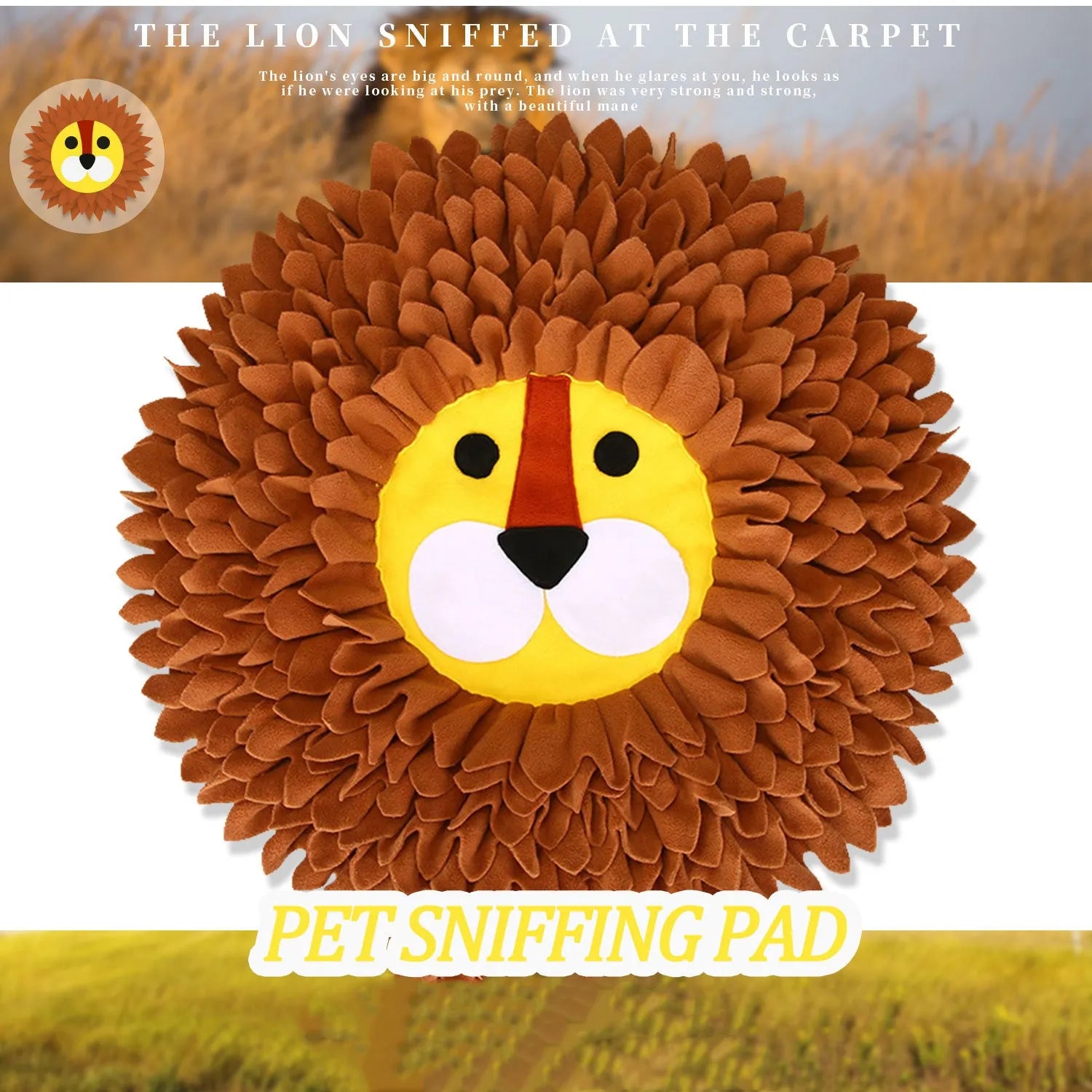 Brown Lion Sniffing Pad pet enrichment mat measuring 33cm long with a textured surface for hiding treats.