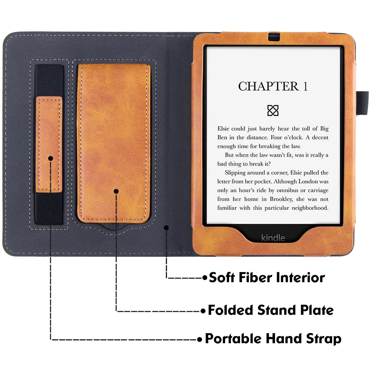Kindle Paperwhite5 2021 leather case in various colours with an integrated wrist strap bracket.