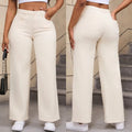 Women's straight leg wide trousers in apricot colour with high waist