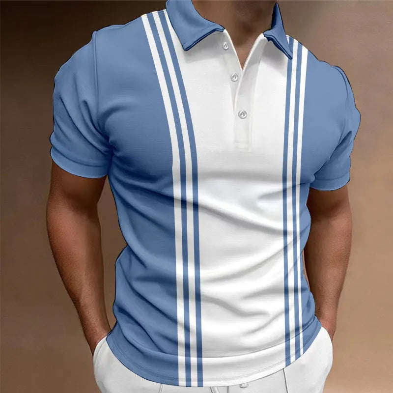 Men's casual t-shirt with three-button printing lapel in loose fit short sleeve design