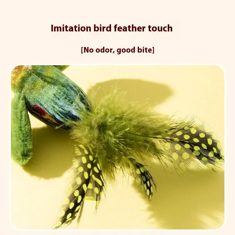 Electric sound simulation bird cat toy in green warbler colour with polyester fibre body