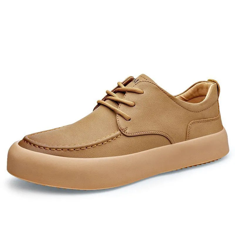 Men's brown casual lace-up shoes with platform sole and round toe design