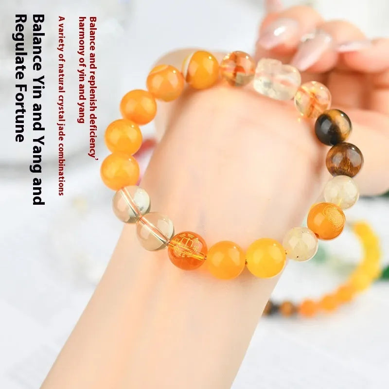 Handmade Five Elements crystal bracelet showing national style design with geometric shapes