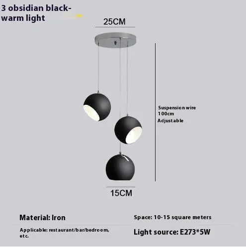 Ball chandelier table lamp with post-modern design in moon white or black finish, single or three head options