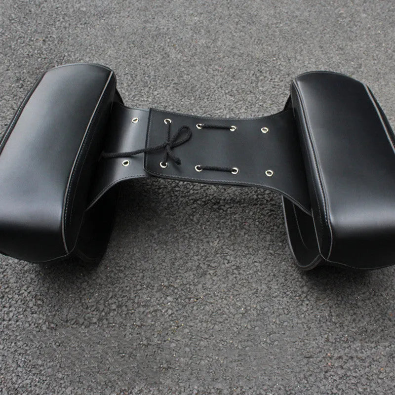 Retro wind PU leather motorcycle side box saddle bag in black colour showing dimensions