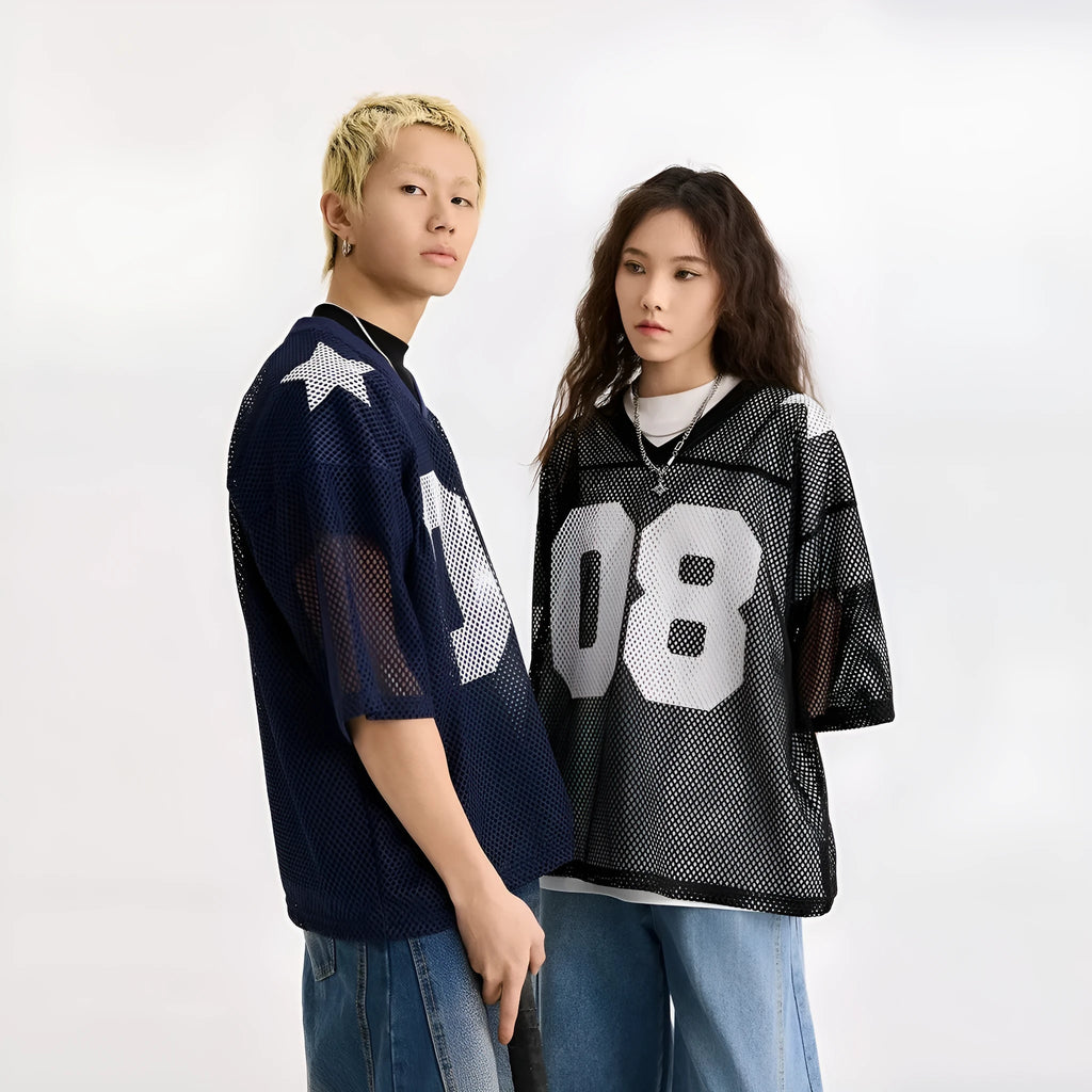 Black loose fit half sleeve shirt with white letter print pattern on front